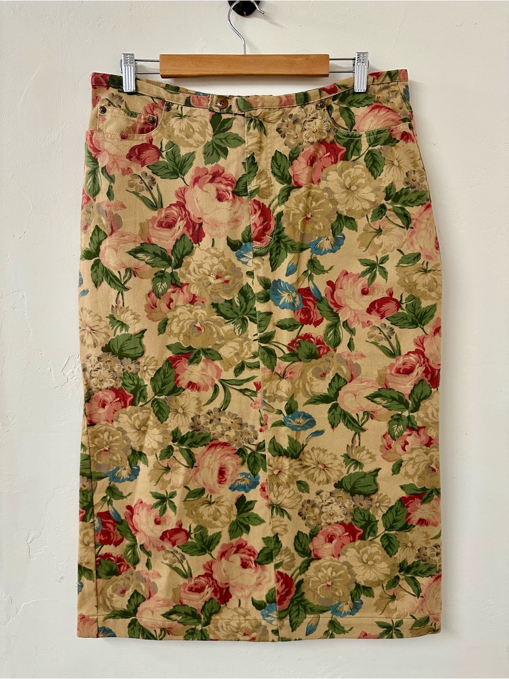 Ralph Lauren Beige Floral Pencil Skirt with Pink & Green